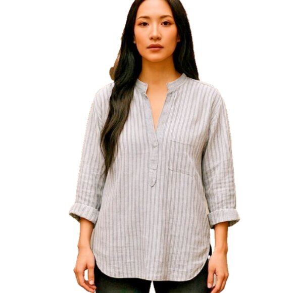 ZARA WOMAN Blouse Size Small Pullover 3/4 Cuff Sleeve Blue/White Stripe - Picture 7 of 7